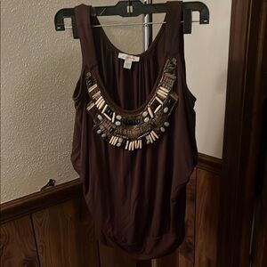 Embellished Brown Sleeveless Top